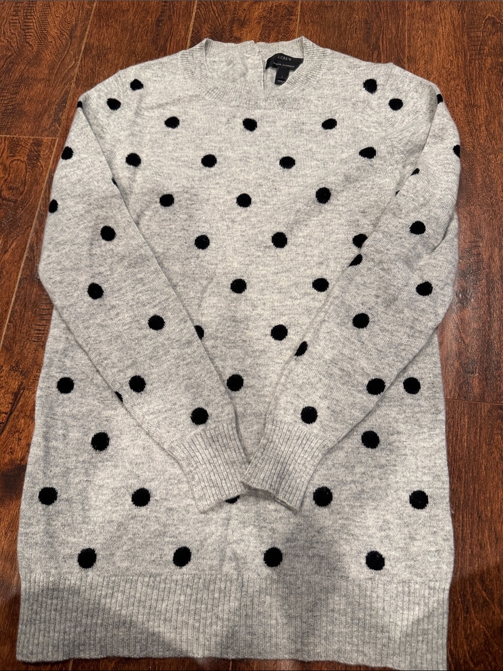 J. Crew Gray Crewneck Sweater with Black Polka Dots